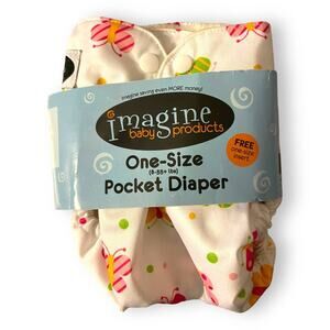 Imagine One Size Pocket Diaper Snap Flutter‎ Butterflies NEW 8-35+ Lbs